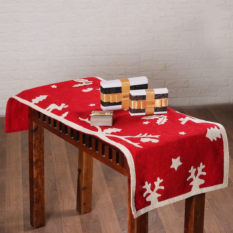 Novica Handmade Red Holidays Applique Wool Felt Table Runner