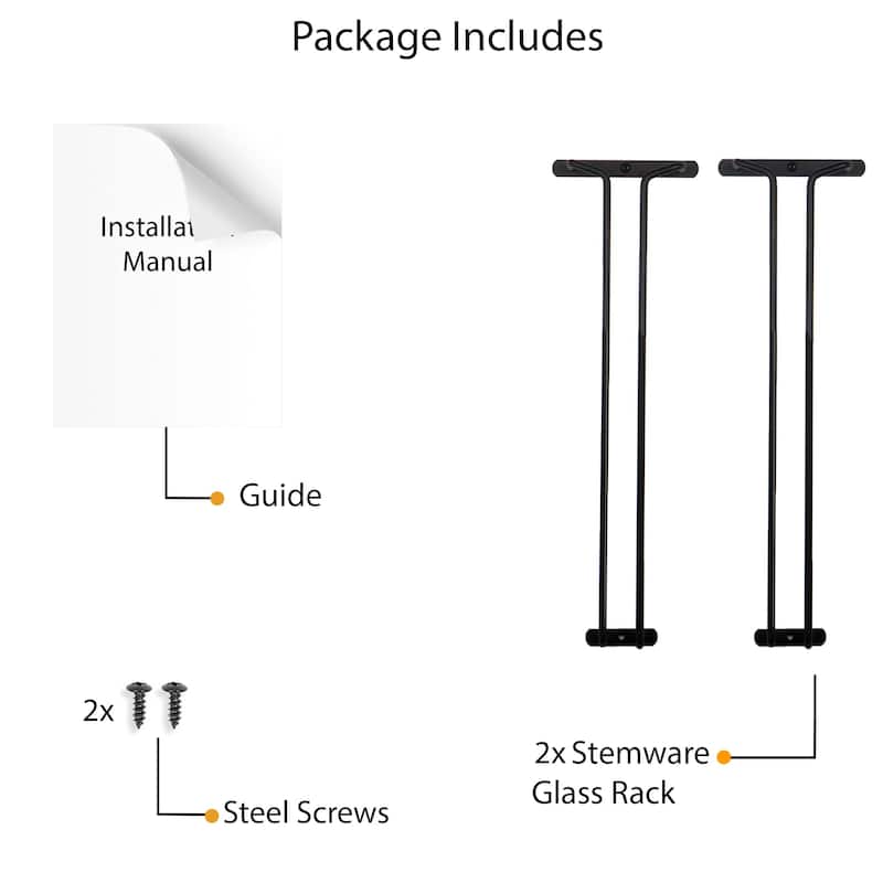 Wallniture Brix Stemware Wine Glass Rack Under Cabinet Storage Metal Glass Hanger (Set of 2)