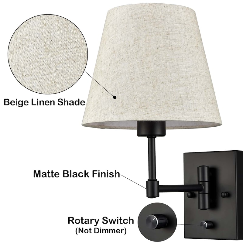 Udine Traditonal 2-Pack Plug in Wall Lights Fabric Shade Swing Arm Wall Lamps