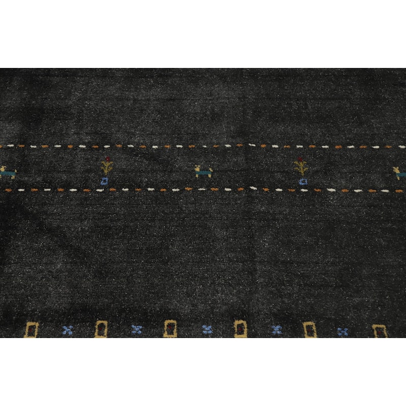 Hand Knotted Oriental 100% Wool Carpet Tribal Animal Pictorial Greys & Charcoal Gabbeh Area Rug - 8' 0'' X 8' 4''