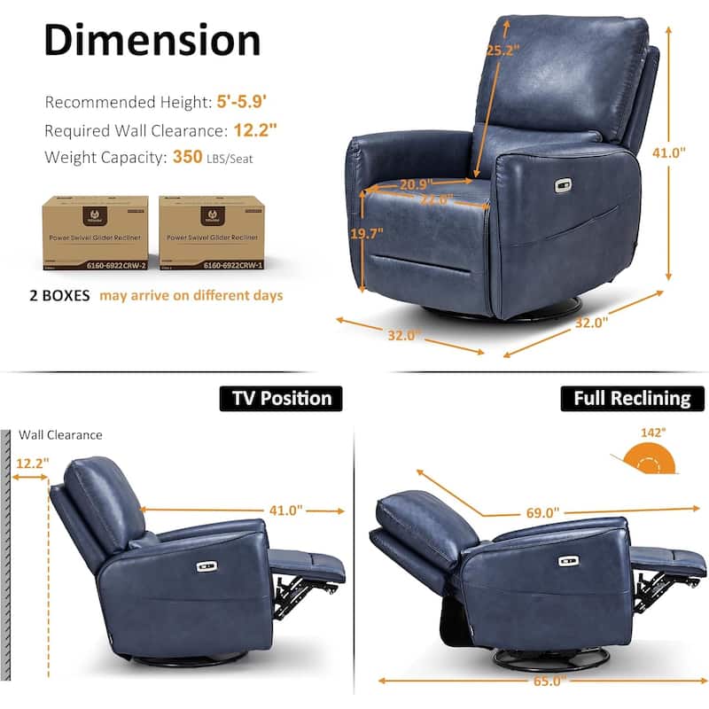 MCombo Power Swivel Rocker Recliner with Lumbar Support, Faux Leather Electric Nursery Glider Recliner Chair