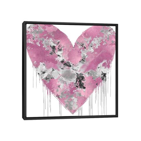 iCanvas "Big Hearted Pink and Silver" by Lindsay Rodgers Framed Canvas Print