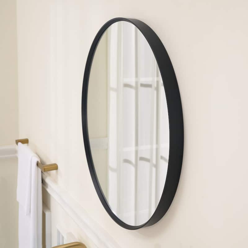 Bathroom Round Anodized Aluminum Framed Wall Vanity Mirror,Matte Black