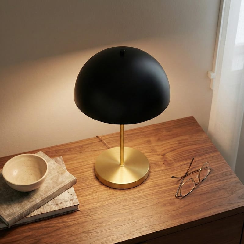 Nadia Black Dome Table Lamp with Gold Base