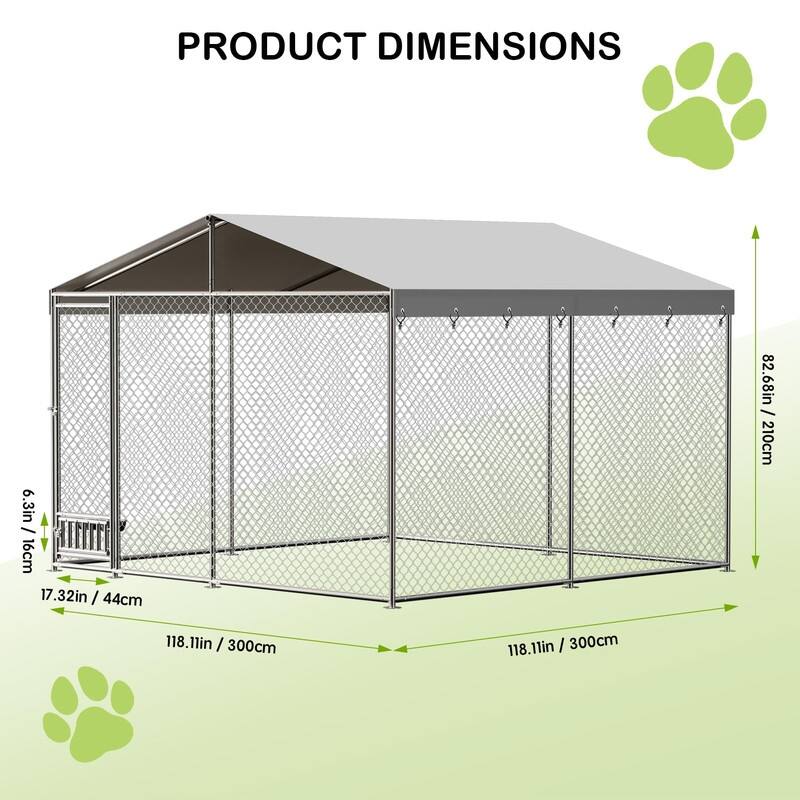10x10 FT Outdoor Dog Kennel Pet Cage with Feeding Device Waterproof Roof