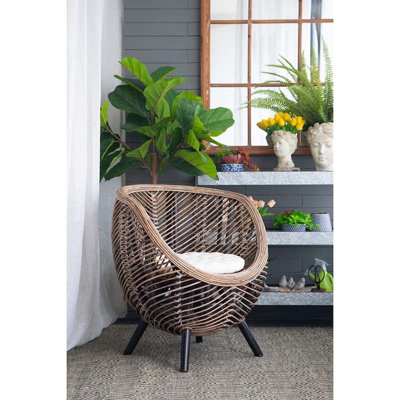 Rattan Round Shape Accent Chair - 31" - Brown