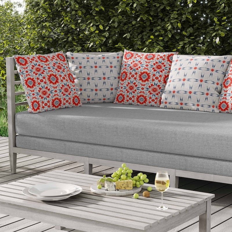 Batik Bliss Indoor/Outdoor Reversible Throw Pillow Red and Grey