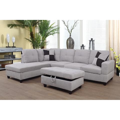 Melod 104"Wide 3-Pieces Sectional Sofa Set,Grey White(121)