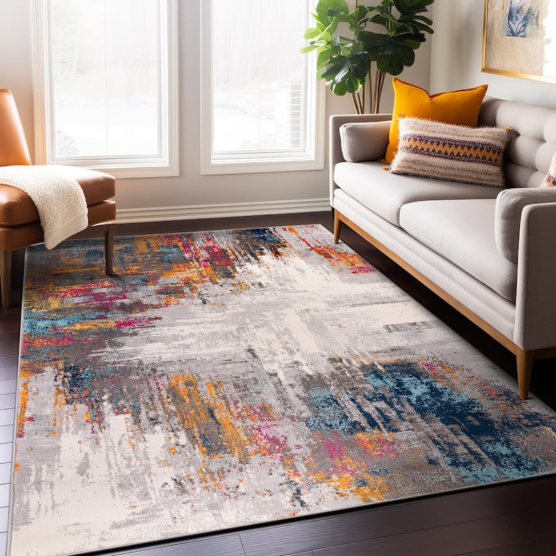 World Rug Gallery Bari Contemporary Abstract Art Area Rug - 7' 10" x 10' - Multi - Runner/Rectangle