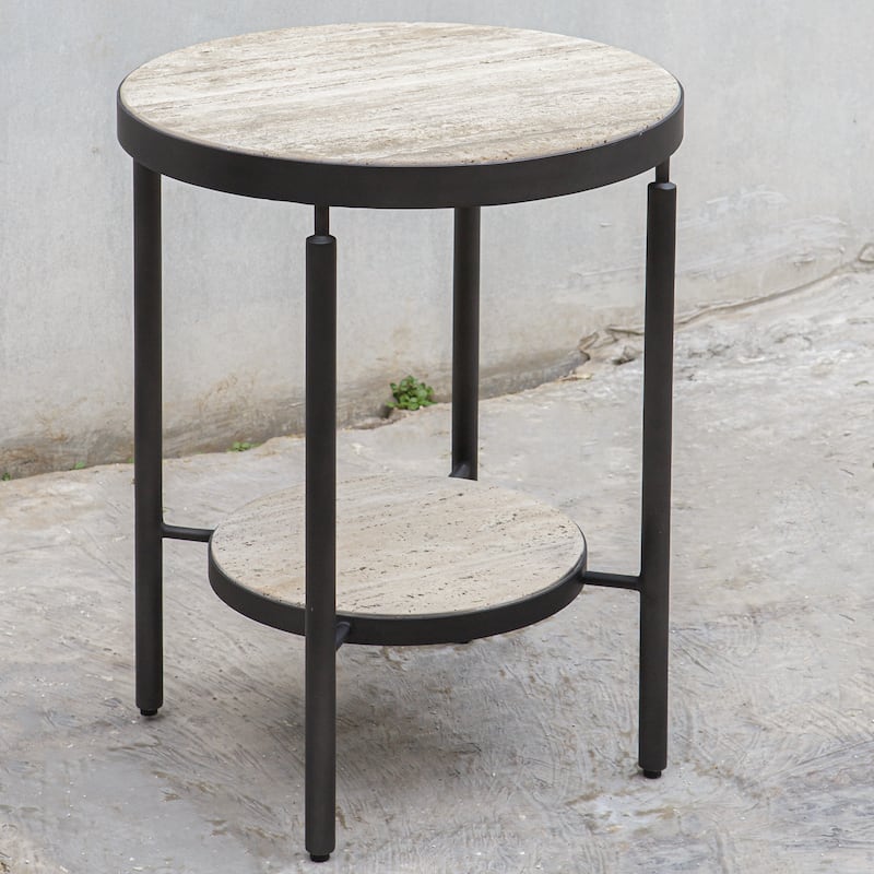Uttermost Dauntless Travertine Side Table - 19"W x 24"H x 19"D