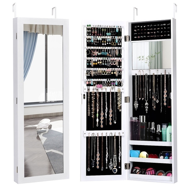 Costway Wall Door Mounted Mirrored Jewelry Cabinet Storage Organizer