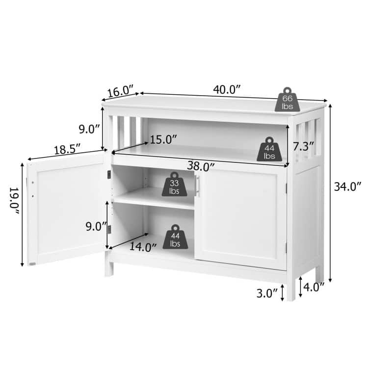 Kitchen Buffet Server Sideboard Storage Cabinet with 2 Doors and Shelf - 40" x 16" x 34" (L x W x H)