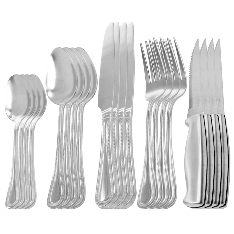 20 Piece Stainless Steel Silverware with Steak Knife Set