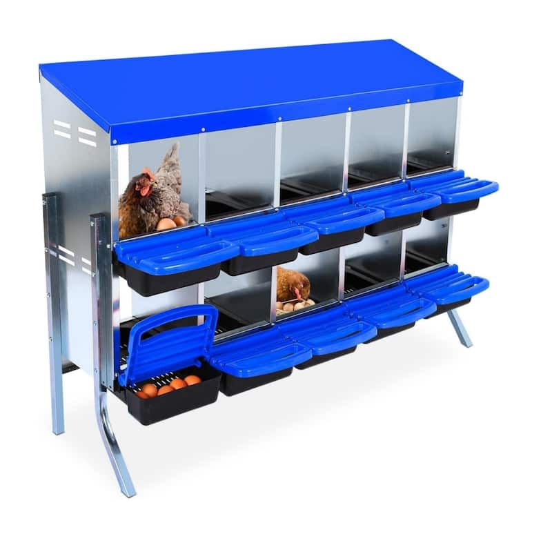 Metal Chicken Nesting Box - 10-Hole With Legs Blue