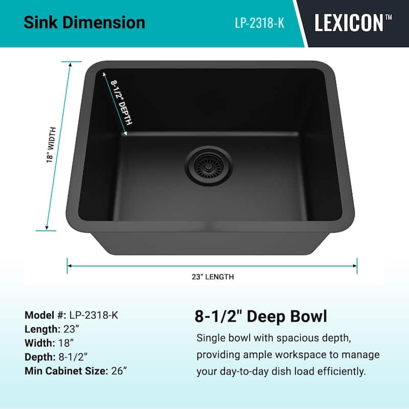 23" x 18" Quartz Kitchen Sink, Single Bowl Sink, Drop-in Sink, Undermount Sink, Granite Kitchen Sink, with Steel... - 23"x18"