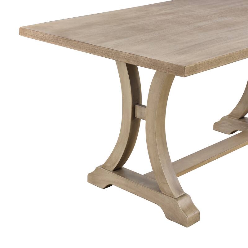 6-Piece Farmhouse Dining Table Set, Rectangular Trestle Table and 4 Upholstered Chairs & Bench
