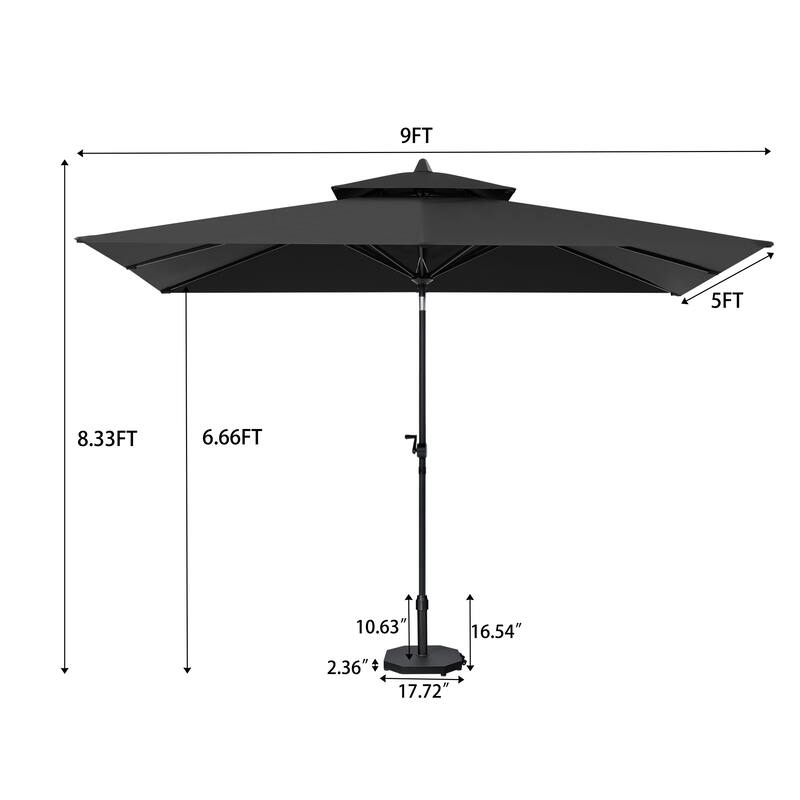 9 x 5 FT Outdoor Patio Double Top Market Umbrella and Base Stand with Wheels