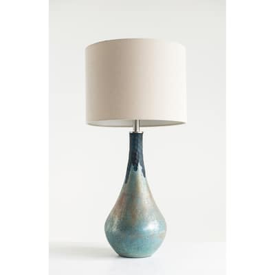 Glass Table Lamp with Opal Finish & Linen Shade (Set of 2 Lamps)