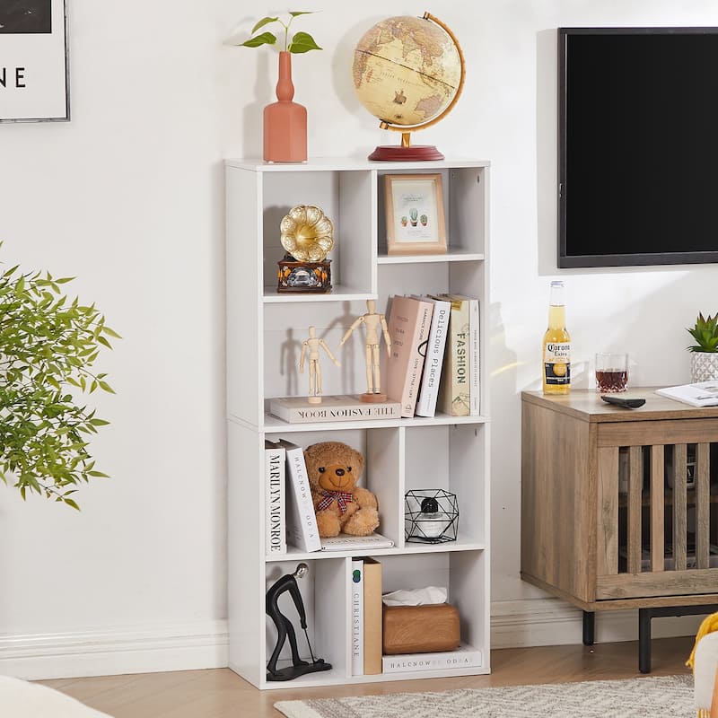 VECELO Modern Irregular Shape Tall Bookshelf Multi-Purpose Waterproof Vertical Horizontal Storage for Bedroom Living Room