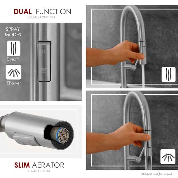 dimension image slide 2 of 4, Single Handle Pull-Down Sprayer Kitchen Faucet K-141 - Height: 17.25" Spout H: 9" Spout R: 9"