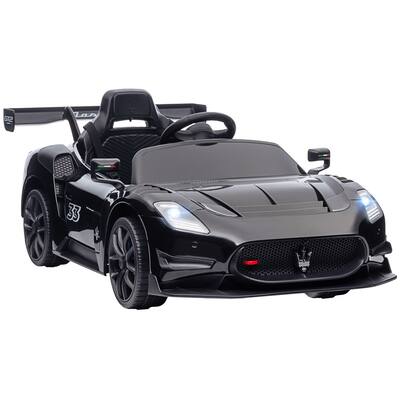 12V Maserati GT2 Ride-On Electric Car for Kids with Remote Control, Auxiliary Wheels, Music, and Lights, Black - Ages 3-6