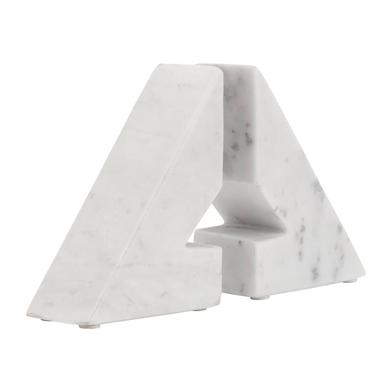 Decorative Modern Marble Triangle Bookends - Home Decor - 6", White - 6.0"