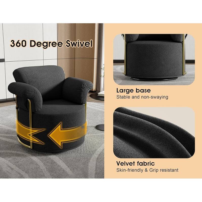 Modern Swivel Boucle Accent Chair Lounge Chair with Gold Metal Base