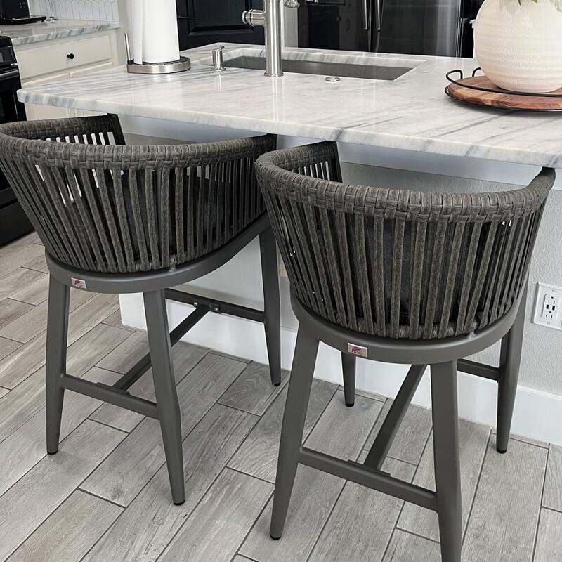 PURPLE LEAF 2 Set of Modern Bar Stool with Backrest and Arm Aluminum Legs Cushion include