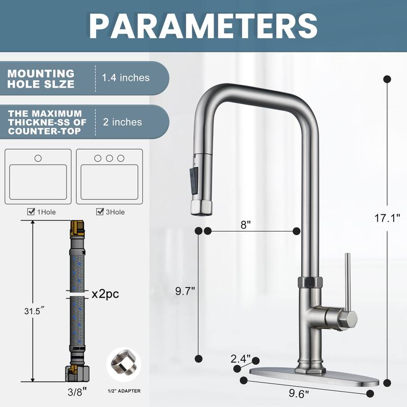 WOWOW Pull Down Sprayer Kitchen Faucet with Soap Dispenser