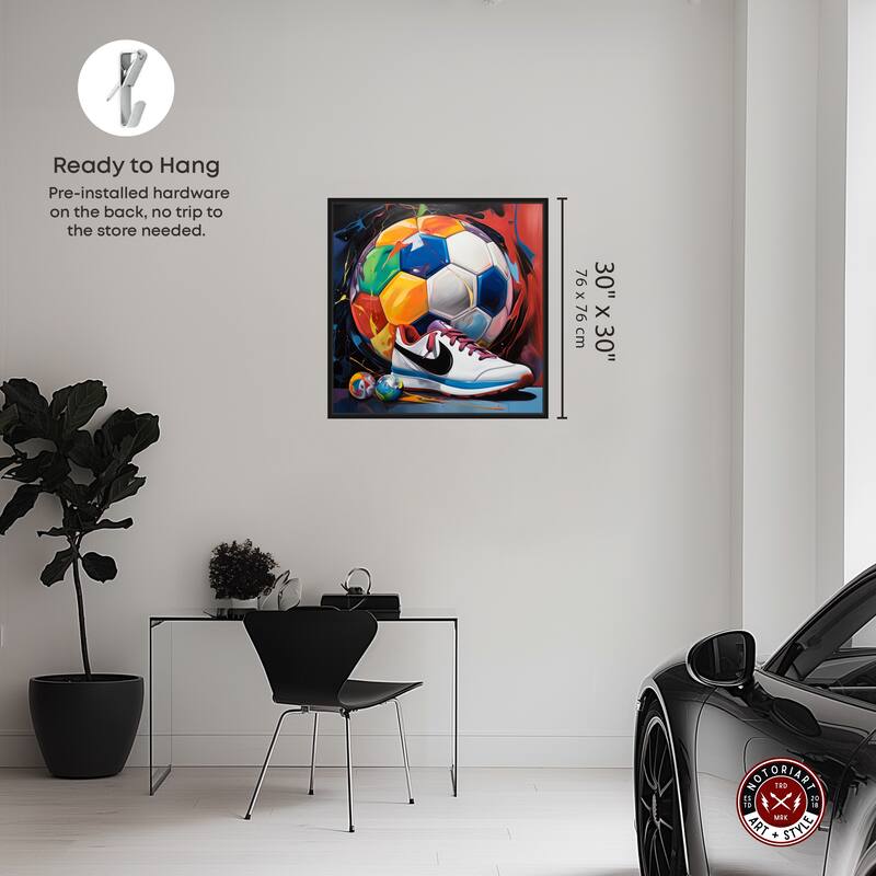 Notoriart Colorful Soccer Sneaker Splash Ii Framed Soccer 1 Piece Canvas Wall Art