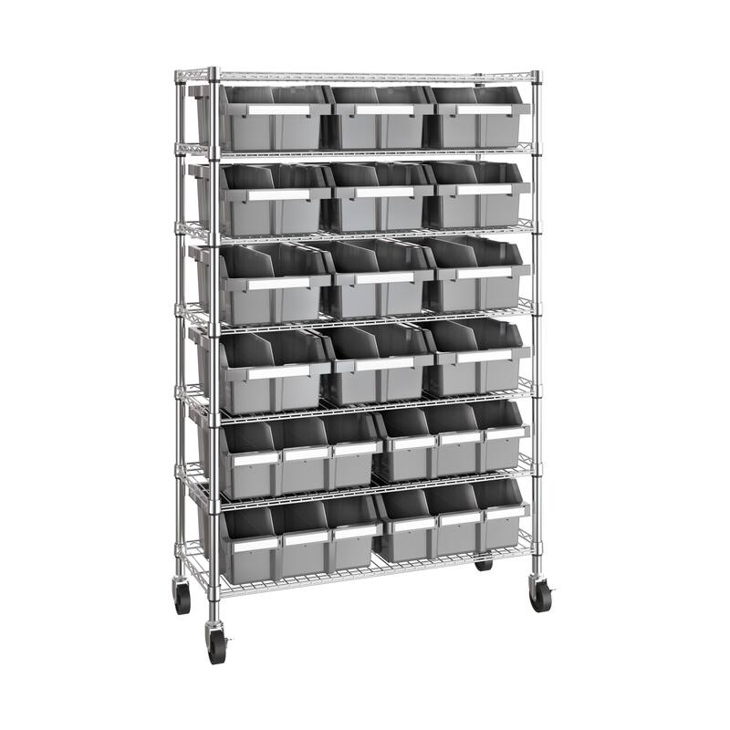 Seville Classics Commercial 7-Tier NSF 16-Bin Rack Shelving, 36" W x 14" D x 56" H - 36" W x 14" D x 56" H