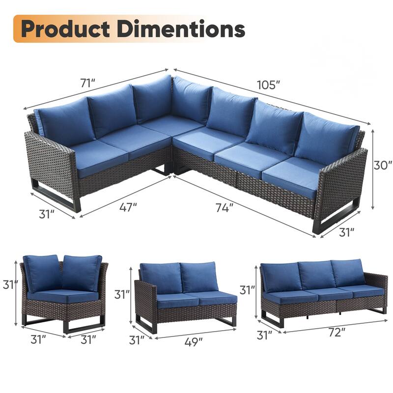 Patio Furniture Set with Propane Gas Fire Pit Table - Blue cushion - Brown