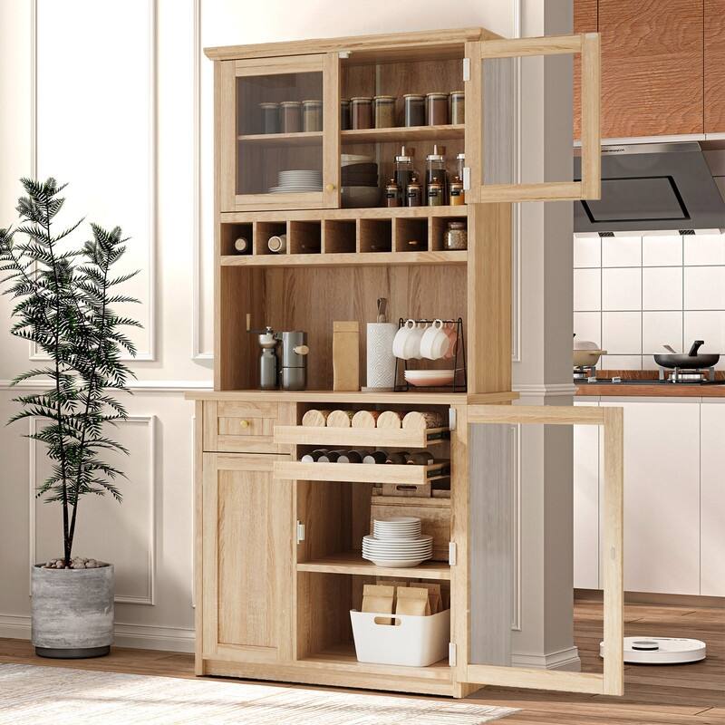 Farmhouse 74.8" Tall Kitchen Pantry with Hutch, Freestanding Kitchen Storage Solution for Modern Homes