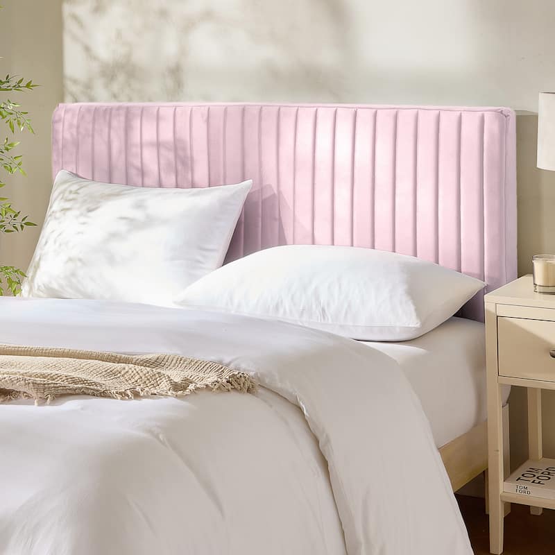 Empyrean Velvet Headboard, Floating Wall-Mounted, Easy Assemble Upholstered Peel & Stick, 3D Soundproof Bed Wall Panels - Soft Blush - King