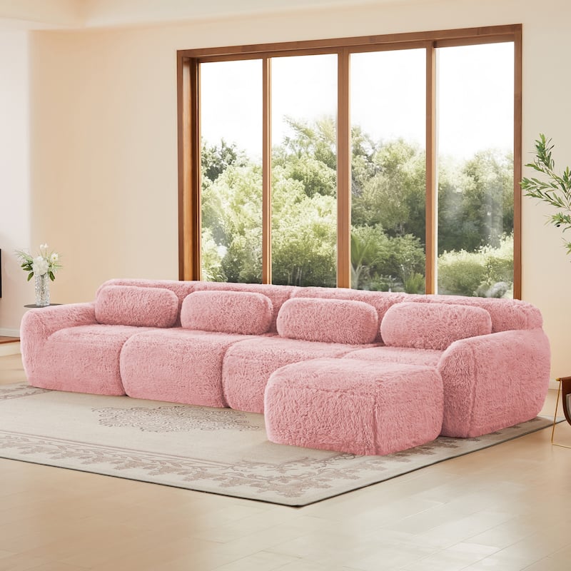 L-shaped Soft and Fluffy Plush Fabric,Modular Sectional Sofa Couches