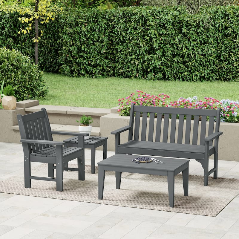 Polytrends Laguna Outdoor Patio 4-Piece Garden Chair and Porch Bench Conversation Set
