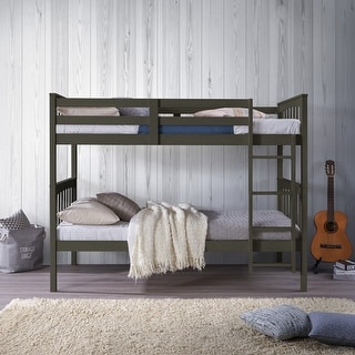 Clayfell Ames Twin Over Twin Solid Wood Bunk Bed Frame, Convertible, Sturdy Guardrails, Easy Assembly