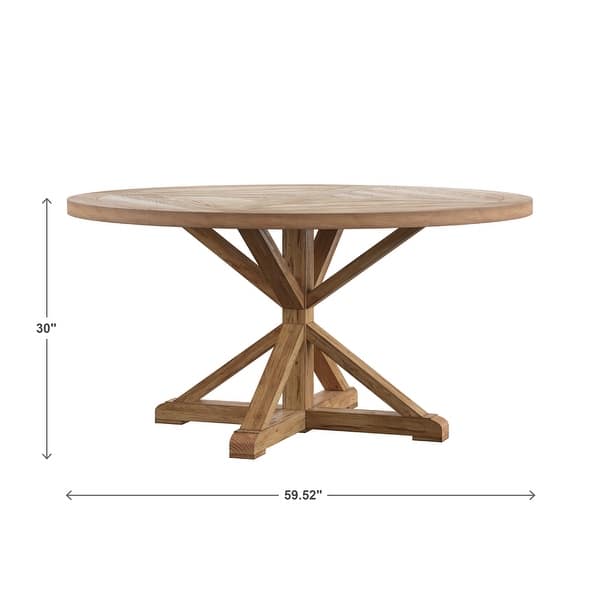 dimension image slide 0 of 2, iNSPIRE Q Artisan Benchwright Rustic X-base Round Pine Wood Rolled Back 7-piece Dining Set