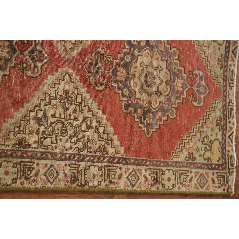 Geometric Tabriz Persian Vintage Runner Rug Handmade Wool Carpet - 2'4"x 8'6"