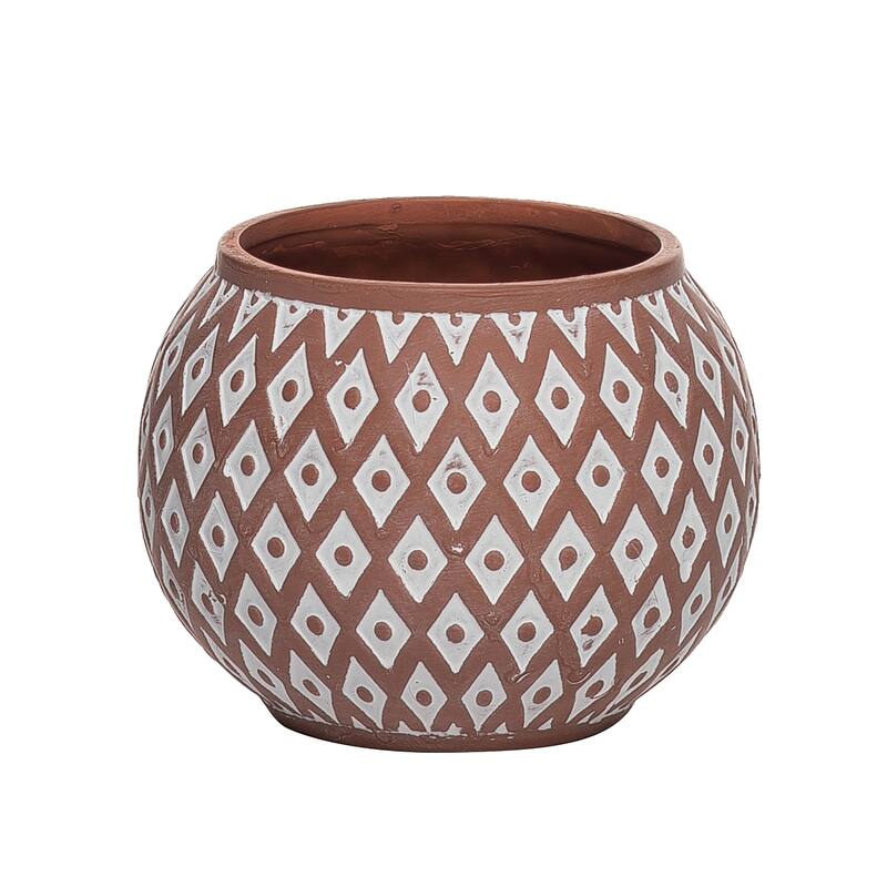 Transpac Ceramic 5.83 in. Brown Diamond Pattern Planter