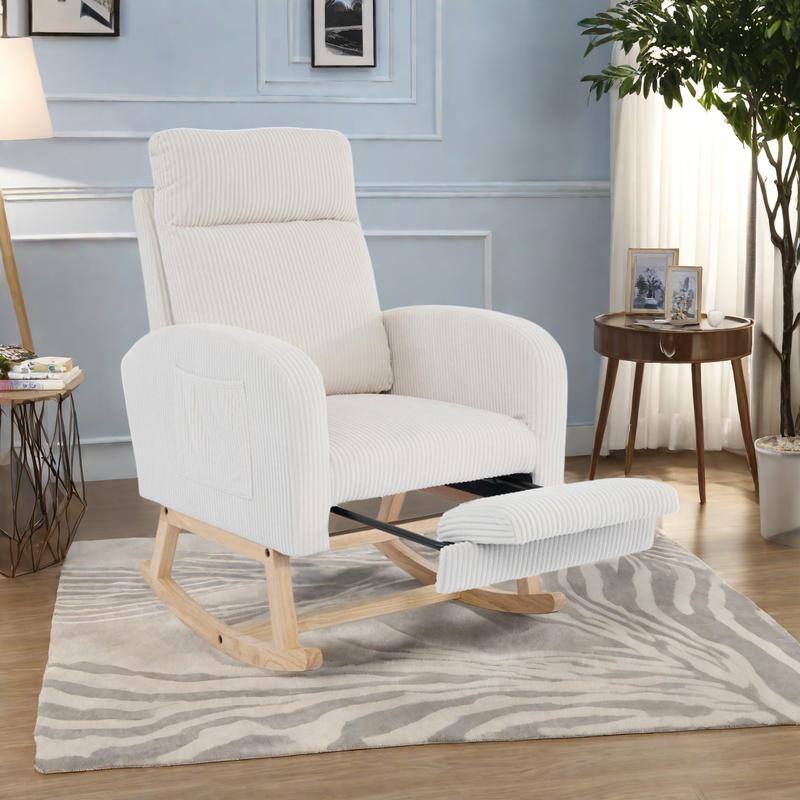 Polyester Blend Rocking Chair with High Backrest, Side Pocket and 300lb Weight Capacity
