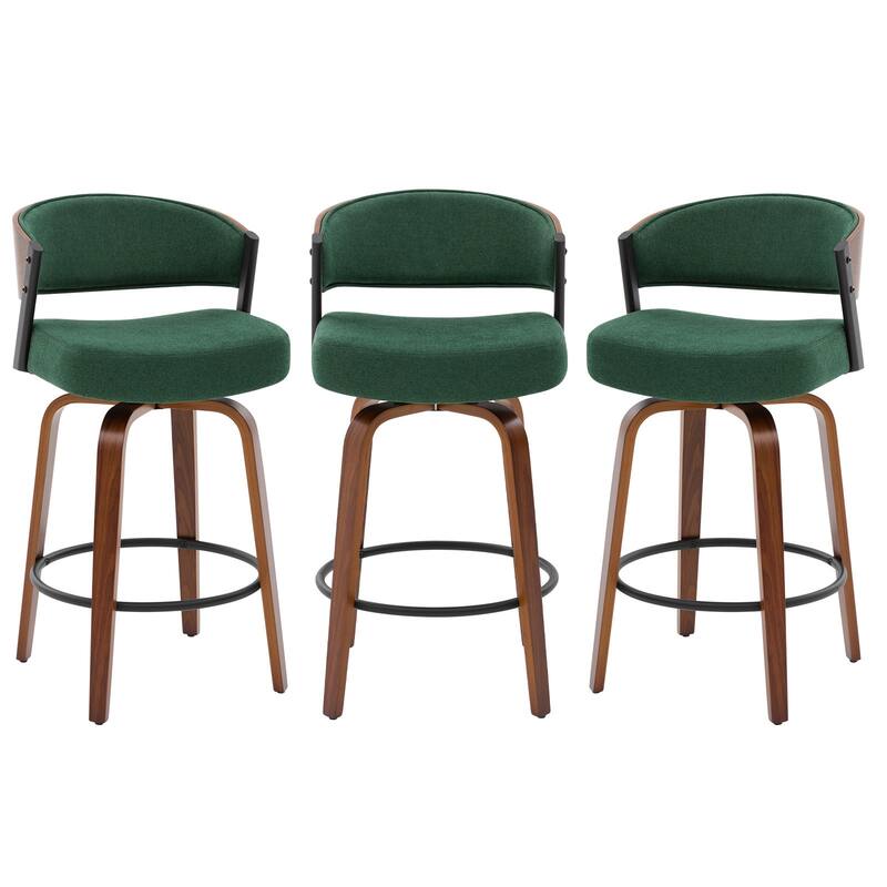 Upholstered Swivel Counter Height Bar Stool with Curved Back and Bentwood Frame - 37.2"H x 19.1"W x 20.5"D