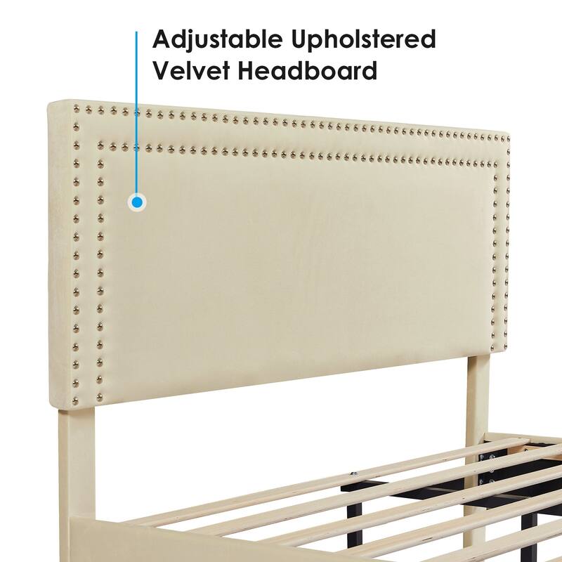 VECELO Upholstered Bed Frames with Height Adjustable Headboard
