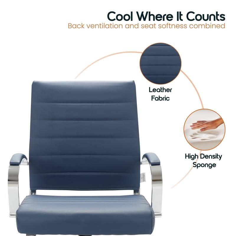 Benmar Modern Leather Ribbed Executive Office Chair with Chrome Frame, Adjustable Height, 360° Swivel, and Rolling Casters