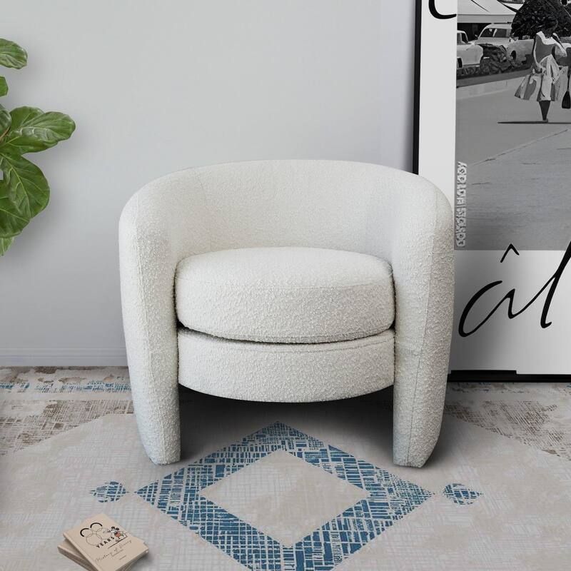 GDFStudio - Avalon Modern Boucle Lounge Chair with Round Back & Curved Arms - 29.92"W - 29.92"W - White