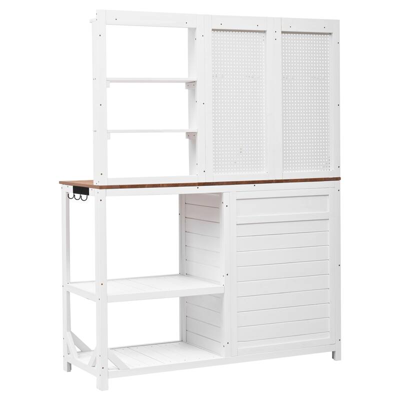 Fir Wood Potting Bench with Hutch, Garden Workstation for Planting, 4 Shelves & Adjustable Storage, Pegboard with Hooks