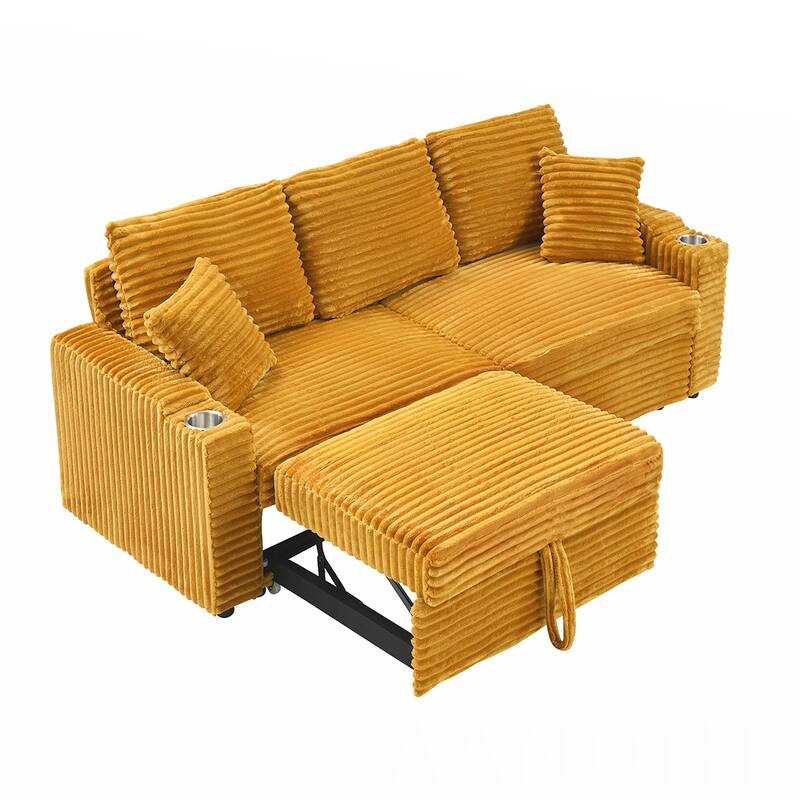 80"Corduroy Sofa With Cup Holder