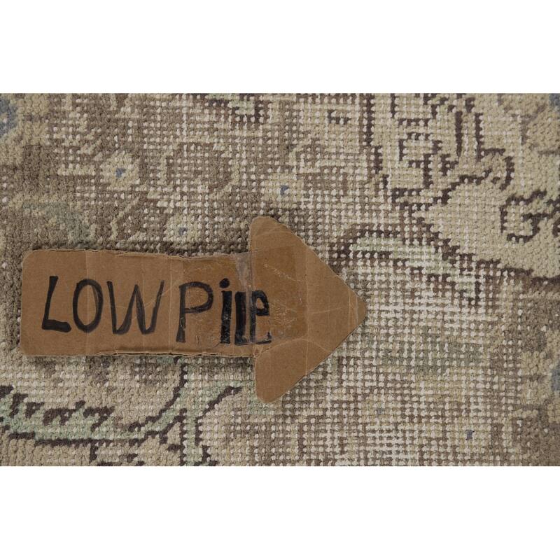 Distressed Tabriz Vintage Persian Rug Hand-Knotted Beige Wool Carpet - 9'6" x 12'8"