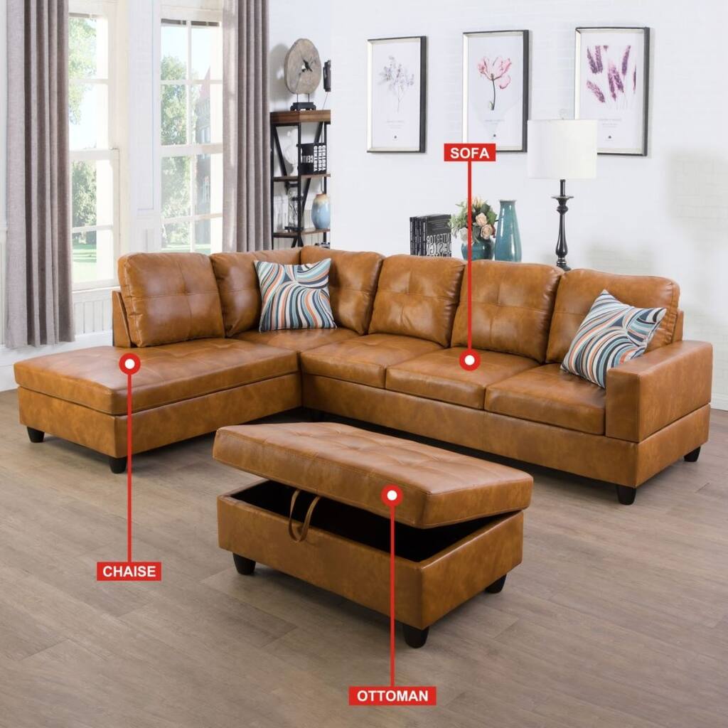 Semi PU Synthetic Leather 3-Piece Couch Living Room Sofa Set