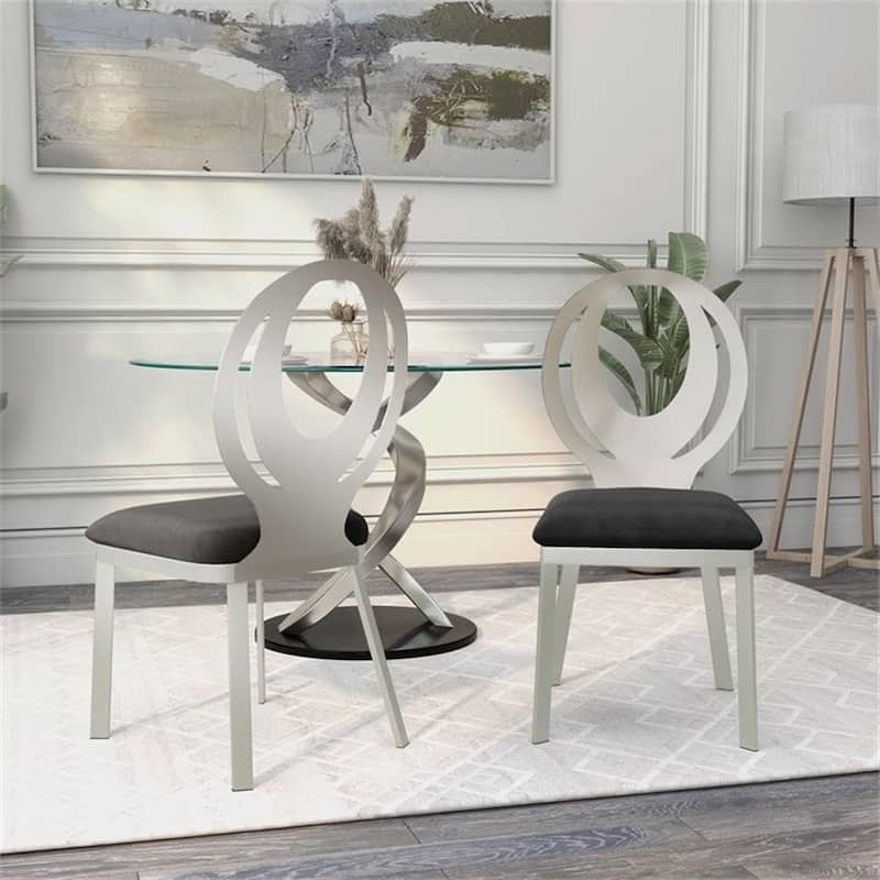Modern Silver Black Finish Oval Back Side Chairs Set